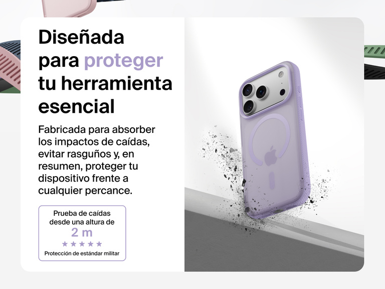 Belkin SheerForce Grip Series Case for iPhone 17 shown with textured grip and impact protection against drops.