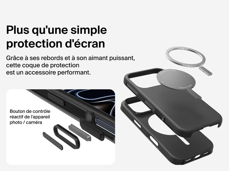 Coque de protection Belkin ScreenForce Protect Series pour iPhone 17 compatible MagSafe et Qi2 pour une fixation magn&eacute;tique s&eacute;curis&eacute;e sur les chargeurs et accessoires.