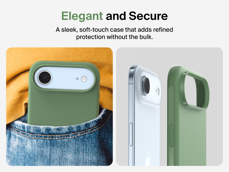 Belkin ScreenForce Protect Series Case for iPhone 17 featuring touch-sensitive camera button and layered design for magnetic precision and durable protection.