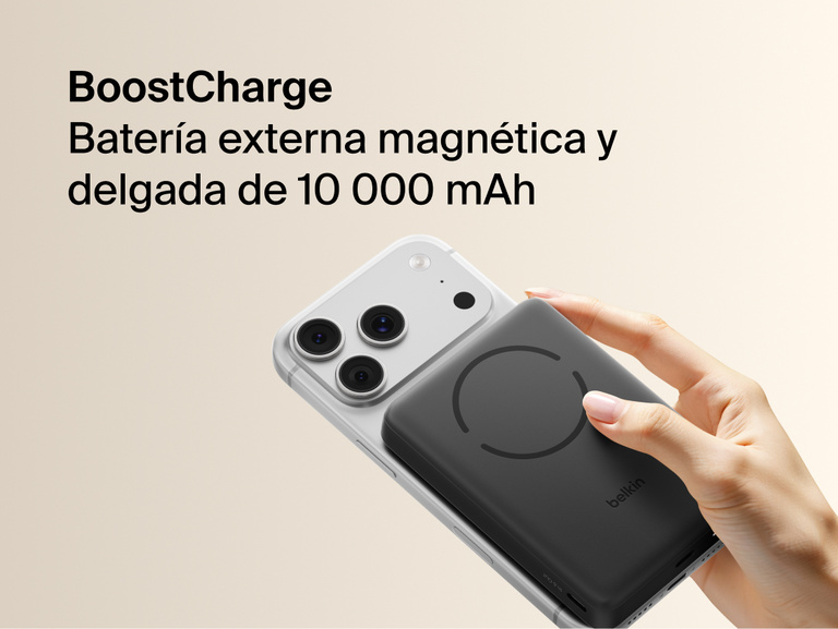 Slim Magnetic Power Bank 10K with Qi2 magnetically attached to smartphone held in hand demonstrating wireless charging alignment
