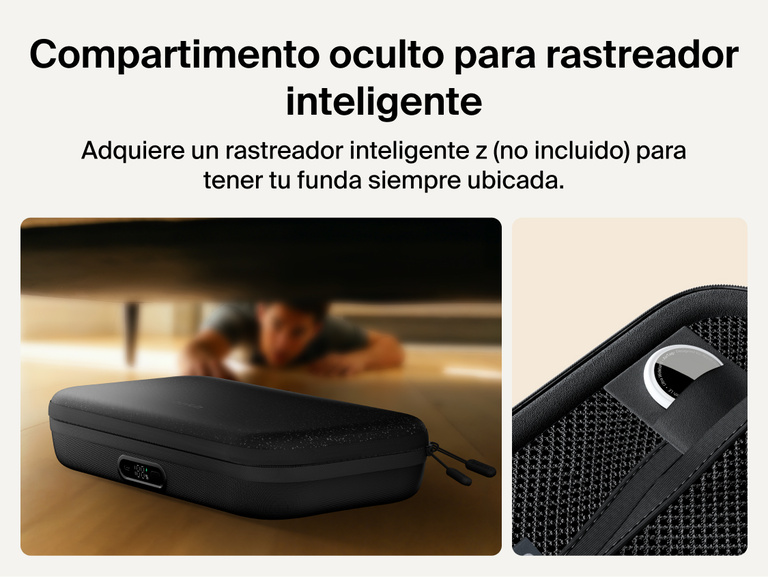 Belkin Gaming Charging Case Pro for Nintendo Switch 2 shown with hidden smart tracker compartment for adding a compatible tracker to help locate the case.