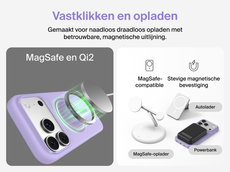 Belkin ScreenForce Protect-hoesje voor de iPhone 17, met opstaande randen ter bescherming van het scherm en de camera en dat gemaakt is ter ondersteuning van naadloos magnetisch draadloos opladen.