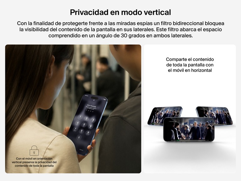 Belkin ScreenForce InvisiGlass Privacy Screen Protector provides 2-way portrait mode privacy with 30-degree side-view blocking.