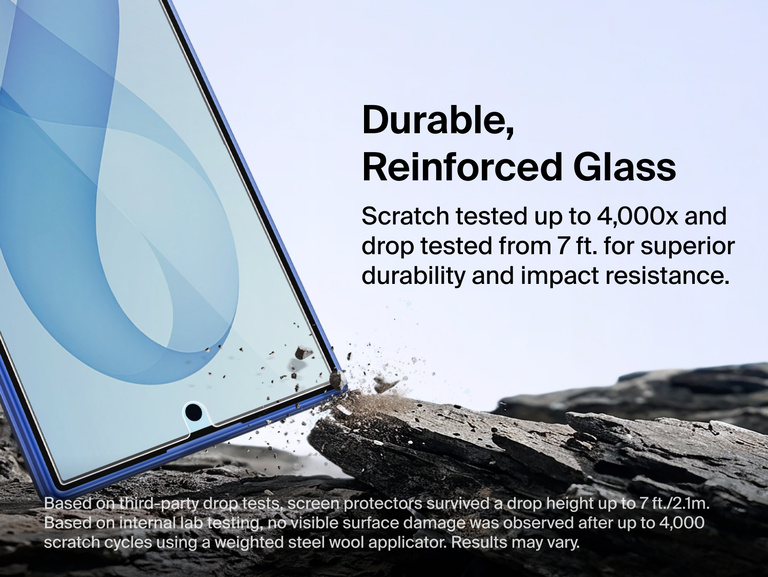 Belkin Titan SmartShield Anti-Reflective Screen Protector for Samsung Galaxy Z 8 with reinforced glass tested up to 4,000 scratch cycles and 7 ft. drop protection.