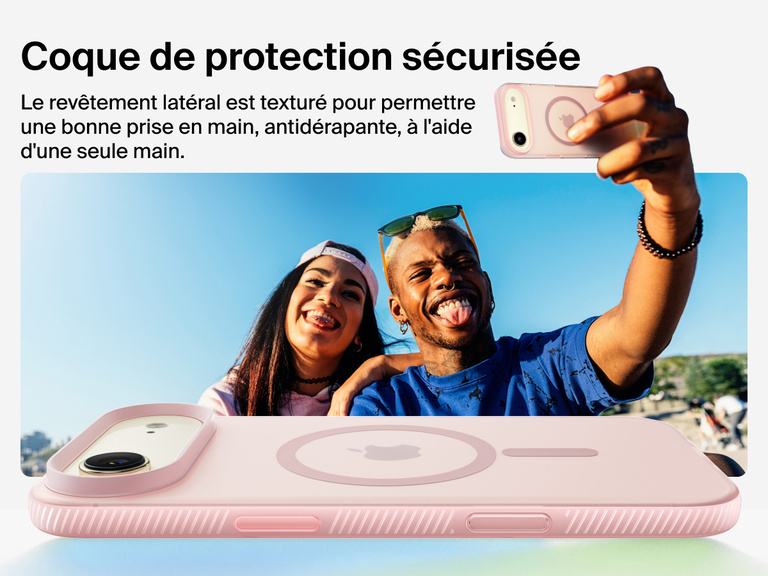 Belkin SheerForce Grip Series Case for iPhone 17 with military-grade drop protection and textured non-slip grip.