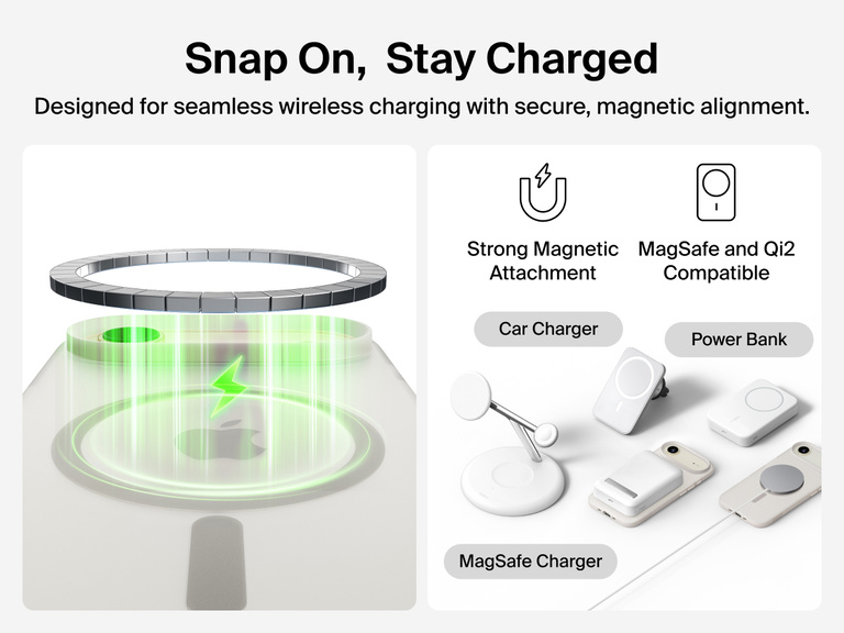 Close-up of Belkin SheerForce Grip Series Case for iPhone 17 with textured edges for secure, comfortable handling.