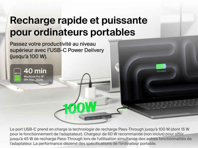 Belkin Connect 7-Port USB-C Hub with Dual USB-C Ports providing up to 100W USB-C Power Delivery for laptop charging.