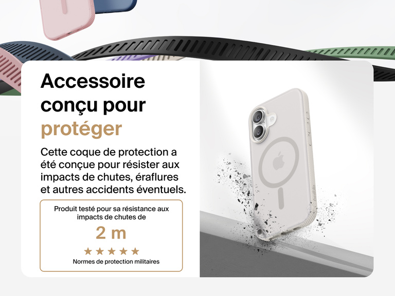 Belkin SheerForce Grip Series Case for iPhone 17 shown with textured grip and impact protection against drops.