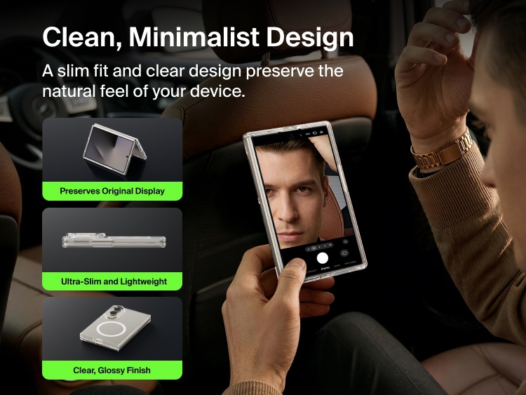 Belkin Clear Series Case for Samsung Galaxy Z Fold8 features a slim, clear minimalist design that preserves the phone's original look and feel.