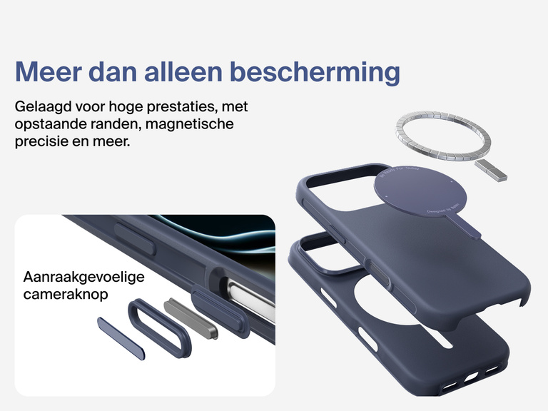 Belkin ScreenForce Protect-hoesje voor de iPhone 17, met MagSafe en Qi2-compatibiliteit voor stevige magnetische bevestiging op laders en accessoires.