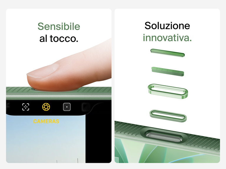 Belkin SheerForce Grip Series Case for iPhone 17 with MagSafe ring, raised edges, and floating tinted buttons for precision protection.