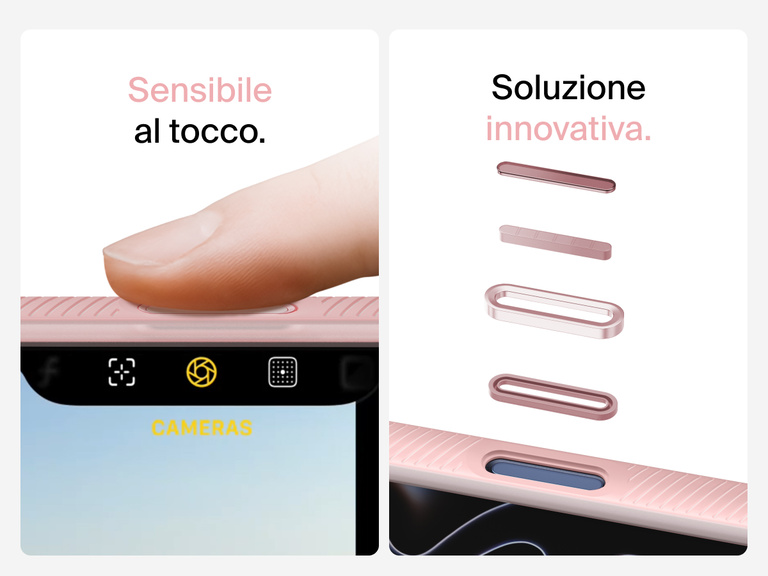 Belkin SheerForce Grip Series Case for iPhone 17 with MagSafe ring, raised edges, and floating tinted buttons for precision protection.