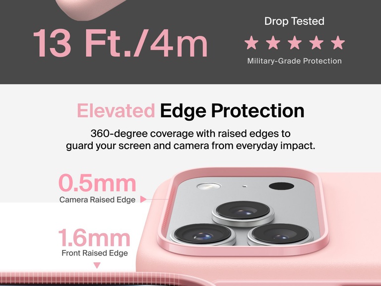Belkin ScreenForce Protect Series Case for iPhone 17 with elevated edge design and military-grade drop protection up to 13 feet.