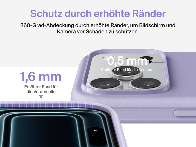 Belkin H&uuml;lle der SheerForce Protect Serie f&uuml;r das iPhone 17 mit erh&ouml;hten R&auml;ndern, die dem Milit&auml;rstandard f&uuml;r Schutz bei Aufprall aus bis zu 4&nbsp;m H&ouml;he entspricht.