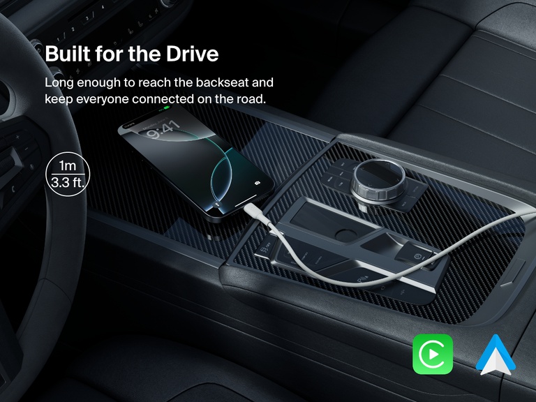 Belkin BoostCharge Pro braided USB-C to dual USB-C cable includes a built-in cable organizer for compact, travel-friendly storage and convenient 140W charging on the go.