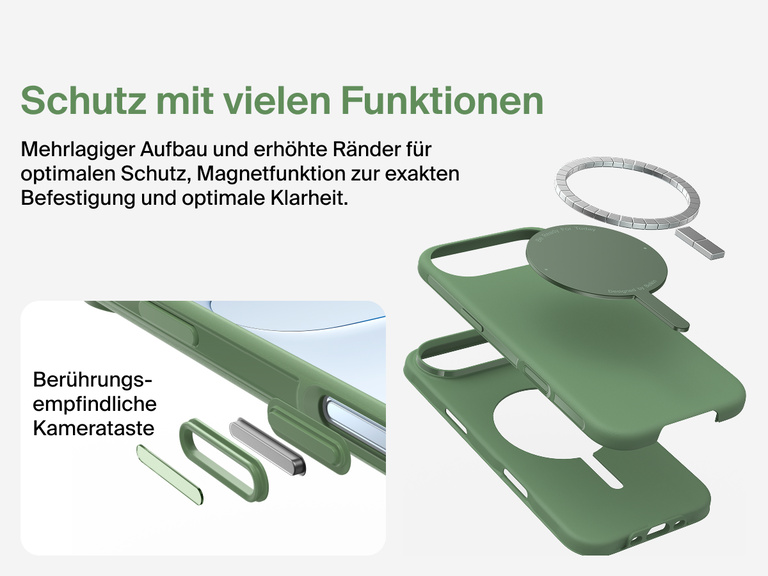Belkin H&uuml;lle der SheerForce Protect Serie f&uuml;r iPhone 17, geeignet f&uuml;r MagSafe und Qi2 zur zuverl&auml;ssigen magnetischen Befestigung an Ladeger&auml;ten und anderem Zubeh&ouml;r.