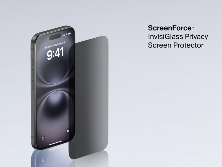 Belkin ScreenForce InvisiGlass Privacy Screen Protector for iPhone adds screen protection with side-angle privacy filter.