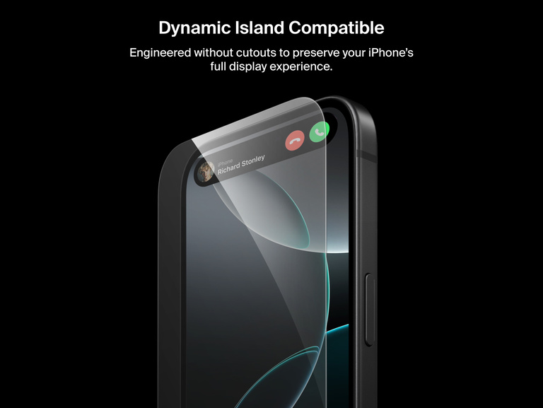 Belkin ScreenForce UltraGlass 2 Screen Protector is Dynamic Island compatible, preserving full iPhone display without cutouts.