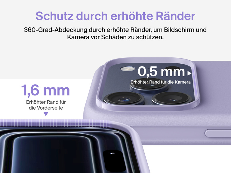 Belkin H&uuml;lle der SheerForce Protect Serie f&uuml;r das iPhone 17 mit erh&ouml;hten R&auml;ndern, die dem Milit&auml;rstandard f&uuml;r Schutz bei Aufprall aus bis zu 4&nbsp;m H&ouml;he entspricht.