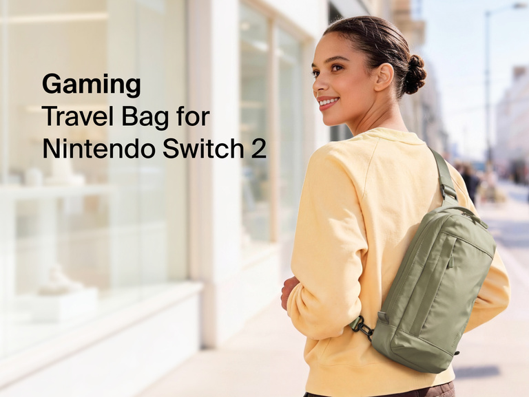 Belkin Gaming Travel Bag for Nintendo Switch 2 with spacious storage, padded protection, game card organization, and versatile carrying options for gaming on the go.