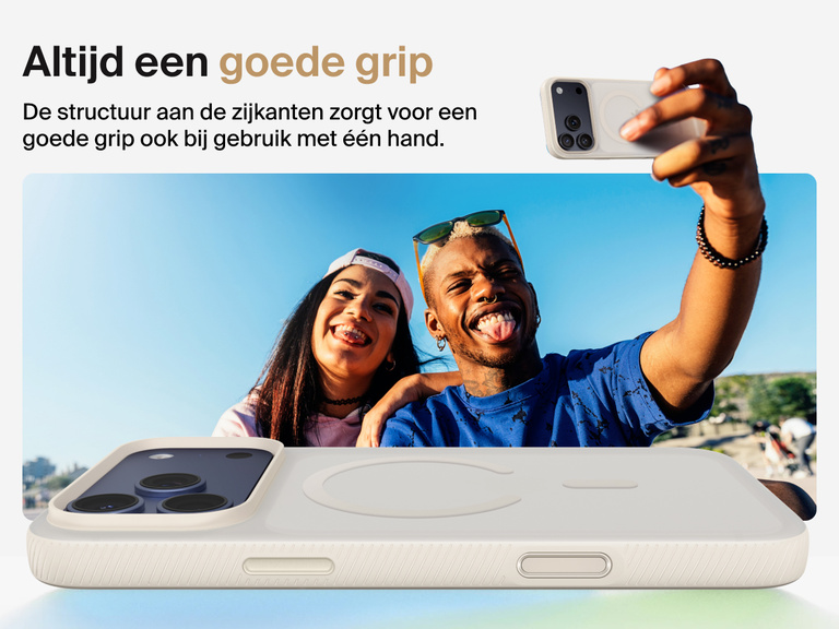 Belkin SheerForce Grip Series Case for iPhone 17 with military-grade drop protection and textured non-slip grip.