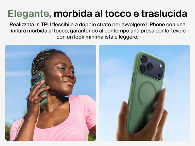 Belkin SheerForce Grip Series Case for iPhone 17 with slim translucent design and soft-touch finish for a comfortable grip.