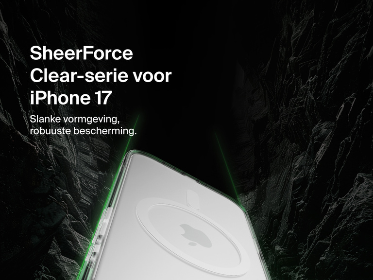 Belkin SheerForce Clear Series Case for iPhone 17 shown with slim transparent design and durable protection.