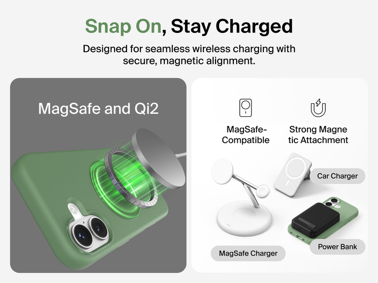 Belkin ScreenForce Protect Series Case for iPhone 17 with raised edges for screen and camera protection, designed for seamless magnetic wireless charging.