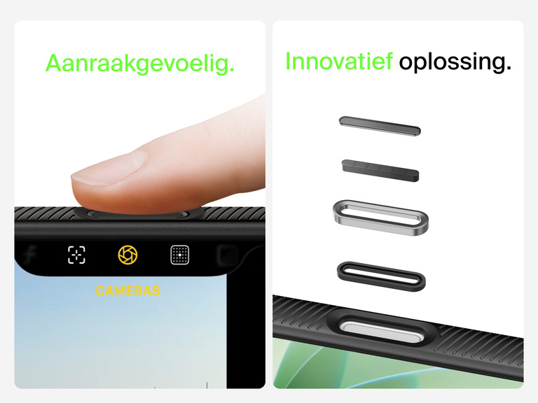 Belkin SheerForce Grip Series Case for iPhone 17 with MagSafe ring, raised edges, and floating tinted buttons for precision protection.