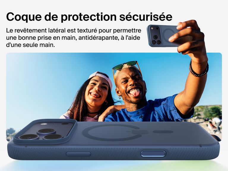 Belkin SheerForce Grip Series Case for iPhone 17 with military-grade drop protection and textured non-slip grip.