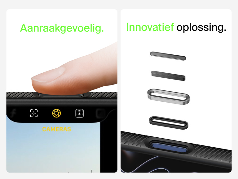 Belkin SheerForce Grip Series Case for iPhone 17 with MagSafe ring, raised edges, and floating tinted buttons for precision protection.