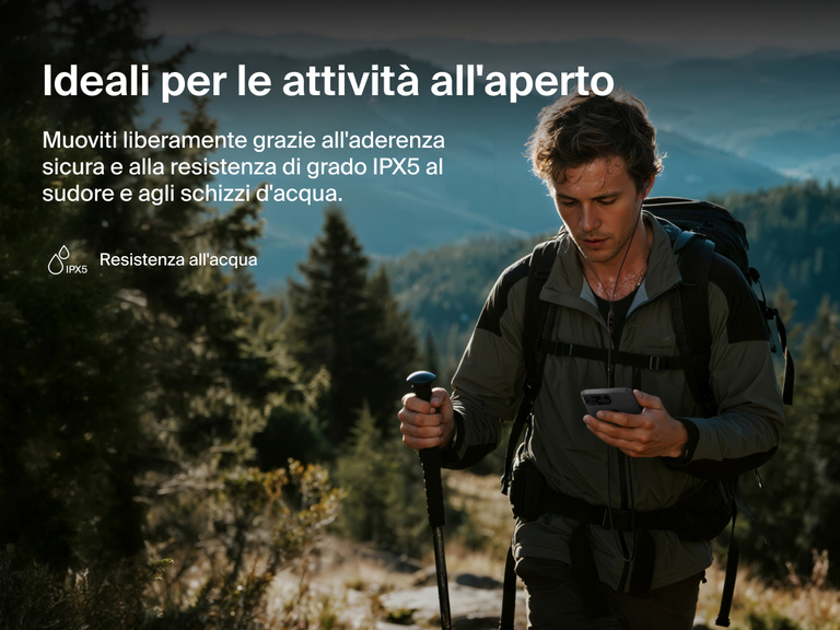 Belkin SoundForm ANC Wired Earbuds with USB-C® feature IPX5 water resistance and a secure fit for outdoor activities and active lifestyles.