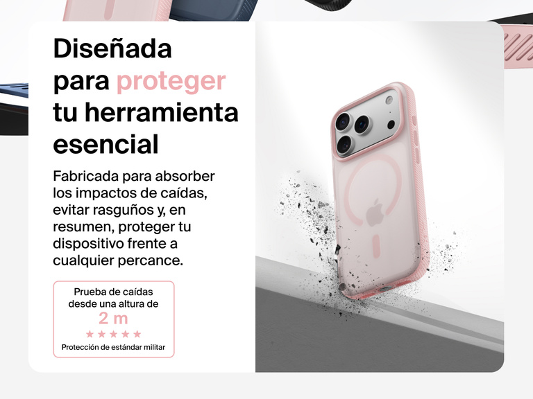 Belkin SheerForce Grip Series Case for iPhone 17 shown with textured grip and impact protection against drops.