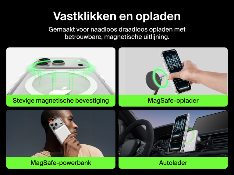 Belkin SheerForce Clear Series Case for iPhone 17 supports MagSafe accessories with strong magnetic attachment for chargers, power banks, and car mounts.