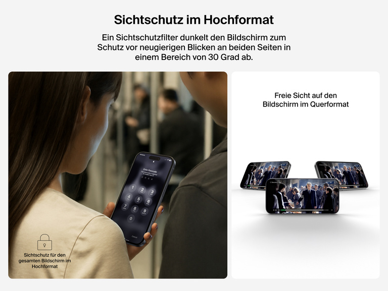 Belkin ScreenForce InvisiGlass Privacy Screen Protector provides 2-way portrait mode privacy with 30-degree side-view blocking.