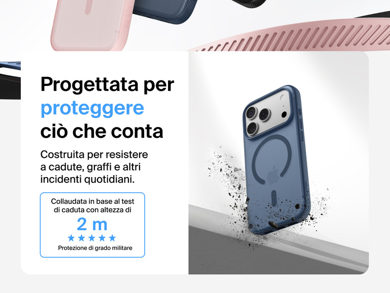 Belkin SheerForce Grip Series Case for iPhone 17 shown with textured grip and impact protection against drops.