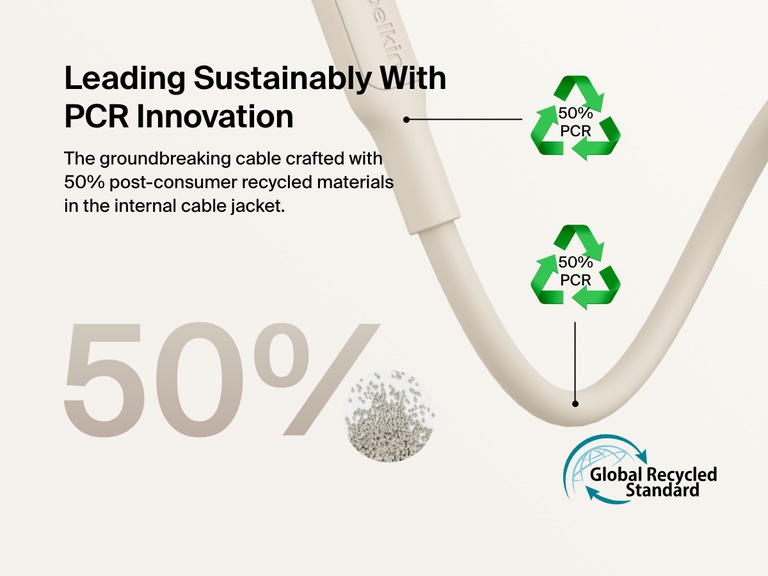 Belkin BoostCharge USB-C to USB-C Cable 240W features Belkin SmartProtect with overcurrent, overload, and short-circuit protection, plus fire-resistant materials for safe, high-power charging.
