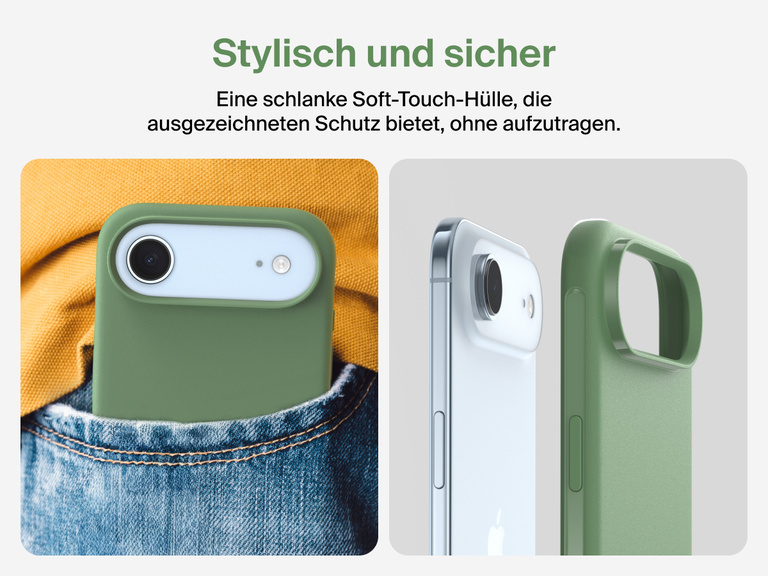 Belkin H&uuml;lle der SheerForce Protect Serie f&uuml;r iPhone 17 mit ber&uuml;hrungsempfindlicher Kamerataste und mehreren Schichten f&uuml;r magnetische Pr&auml;zision und robusten Schutz.