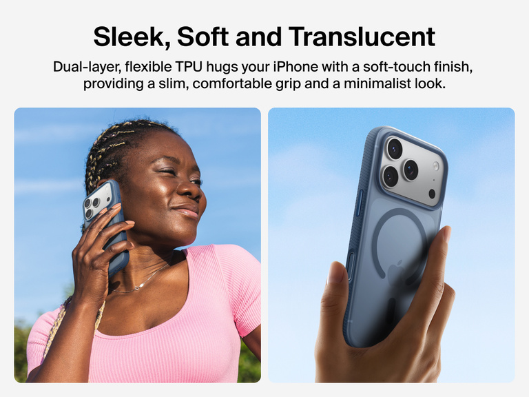 Belkin SheerForce Grip Series Case for iPhone 17 with slim translucent design and soft-touch finish for a comfortable grip.