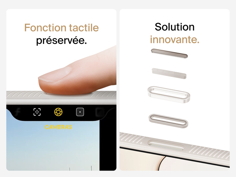 Belkin SheerForce Grip Series Case for iPhone 17 with MagSafe ring, raised edges, and floating tinted buttons for precision protection.