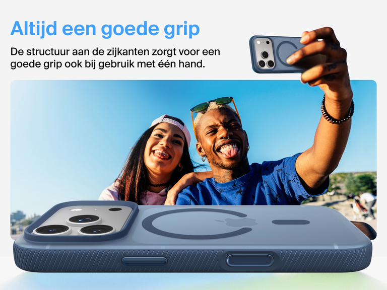 Belkin SheerForce Grip Series Case for iPhone 17 with military-grade drop protection and textured non-slip grip.