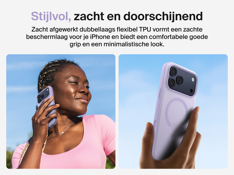 Belkin SheerForce Grip Series Case for iPhone 17 with slim translucent design and soft-touch finish for a comfortable grip.