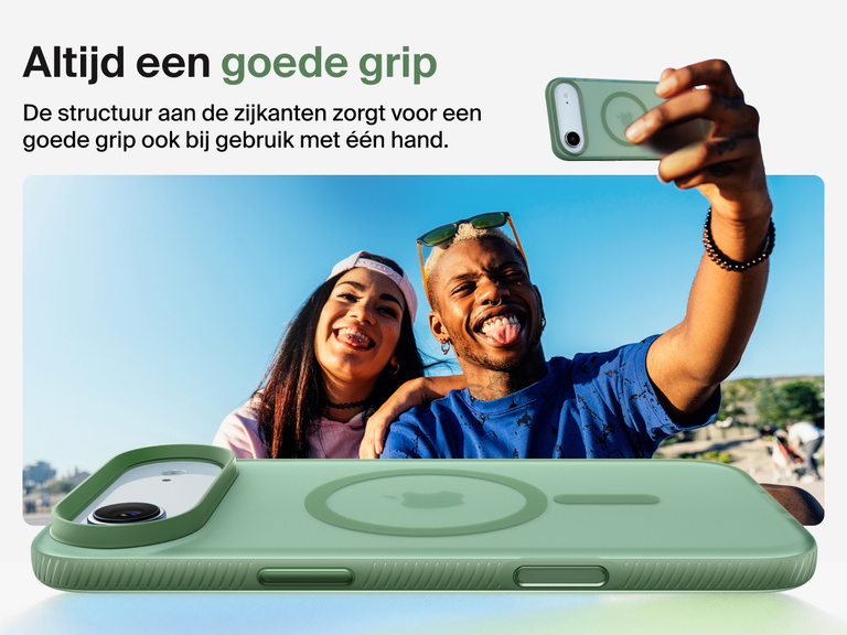 Belkin SheerForce Grip Series Case for iPhone 17 with military-grade drop protection and textured non-slip grip.