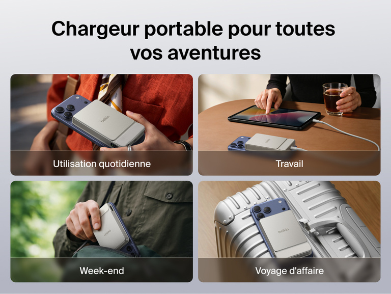 Belkin UltraCharge Slim Magnetic Power Bank 10K featuring fast USB-C charging with up to 30W input and output for efficient wired and wireless power delivery