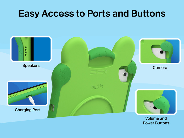 Disney Toy Story 5 Lilypad Case for iPad 10th and 11th Gen close-up showing precise cutouts for speakers charging port camera and access to buttons