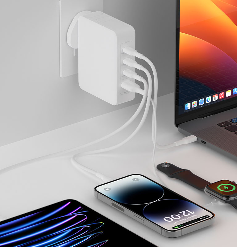 Don't miss a beat with Belkin 140W 4-Port GaN Wall Charger.