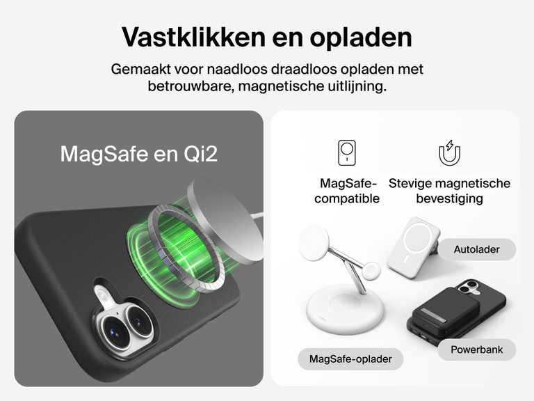 Belkin ScreenForce Protect-hoesje voor de iPhone 17, met opstaande randen ter bescherming van het scherm en de camera en dat gemaakt is ter ondersteuning van naadloos magnetisch draadloos opladen.