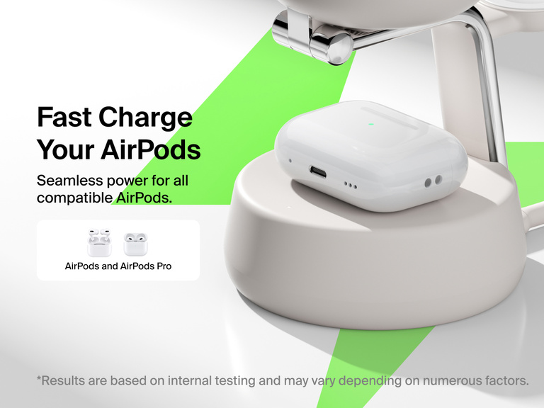 Belkin UltraCharge Pro 3-in-1 Magnetic Charging Dock with Qi2 25W offers fast, seamless wireless charging for all compatible AirPods and AirPods Pro models.