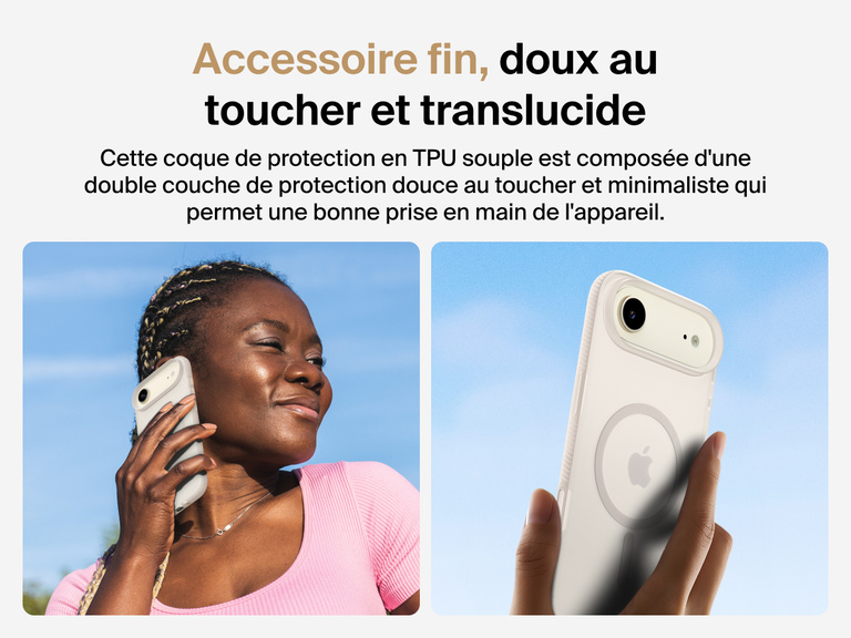 Belkin SheerForce Grip Series Case for iPhone 17 with slim translucent design and soft-touch finish for a comfortable grip.