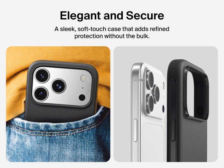 Belkin ScreenForce Protect Series Case for iPhone 17 featuring touch-sensitive camera button and layered design for magnetic precision and durable protection.